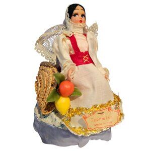 Taormina Sicilia Doll Made In Italy Vintage 6" Tall Fruit Basket Woman Colorful